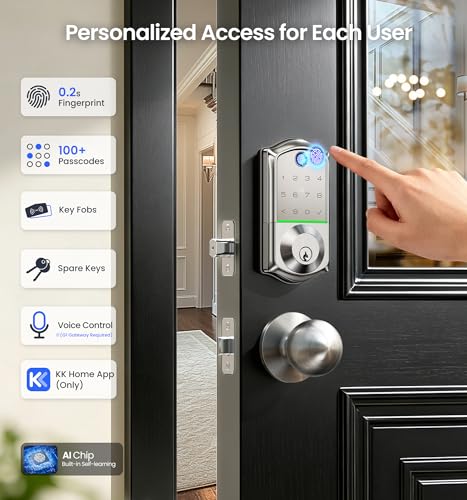Veise-VE017-Fingerprint-Smart-Door-Lock-App-Control-8-in-1-Keyless-Entry-Auto-Lock-Emergency-Power-Port-Electronic-Touchscreen-Keypad-Biometric-Smart-Locks-for-Front-Door-Satin-Nickel