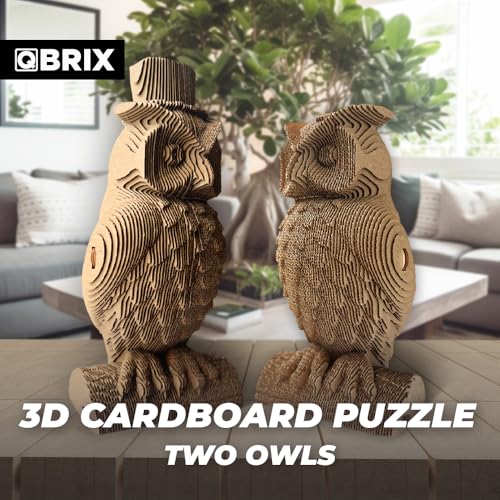 Image of QBRIX 2 Owls 3D Puzzles for Adults, 3D Puzzles for Adults, 3D Model Kit for Teens, DIY Crafts for Home Decor, Original Gift for Boys&Girls 14+, Cardboard Model Building Kit