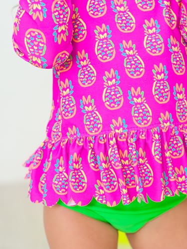 Image of RuffleButts Baby /Toddler Girls Scalloped Long Sleeve Rash Guard 2-Piece UPF50+ Sun Protected Swimsuit