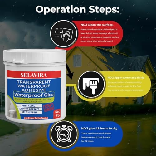 Image of 1Kg Transparent Waterproofing Glue with Brush for Roof Leakage, Crack Seal Water Leakage Solution Indoor Outdoor, Waterproof Adhesive Filler for Bathroom Pipe Wall Tile Surface Window