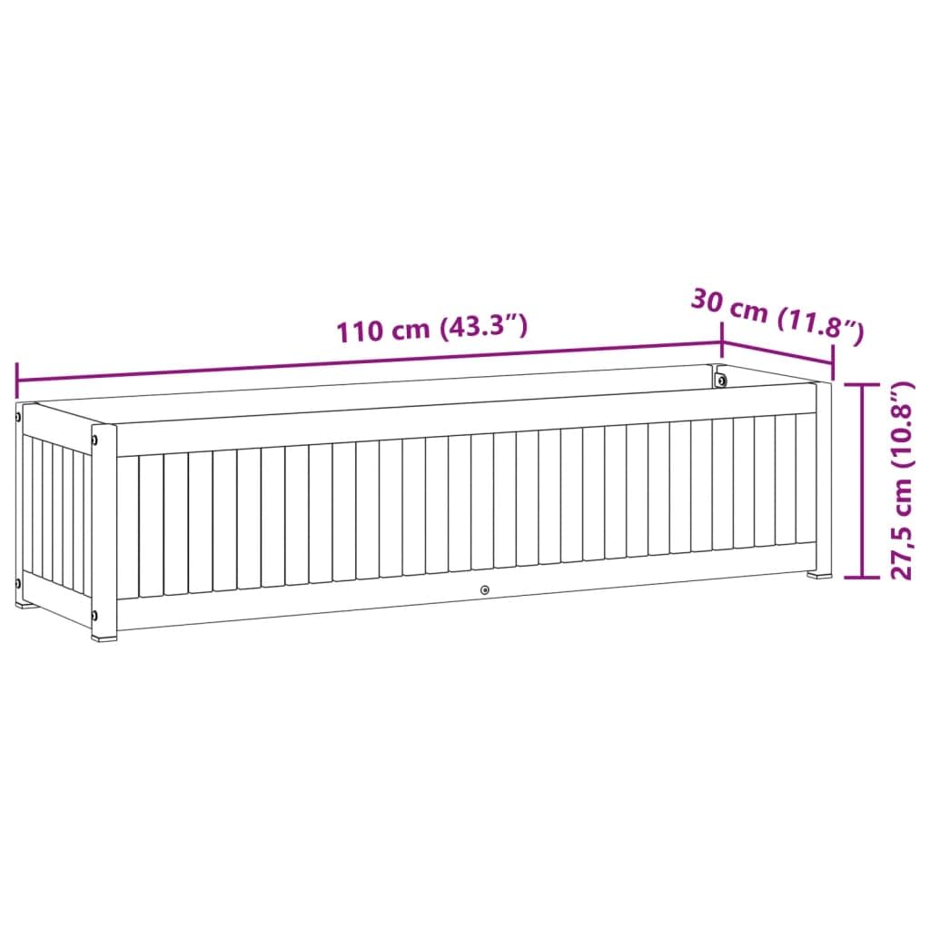 Sadzarka na kwiaty 110x30x27,5 cm lite drewno akacjowe stal | Stalowa rama malowana proszkowo, odporna na warunki atmosferyczne, konstrukcja z listwami wentylacyjnymi, idealna do wnętrz i