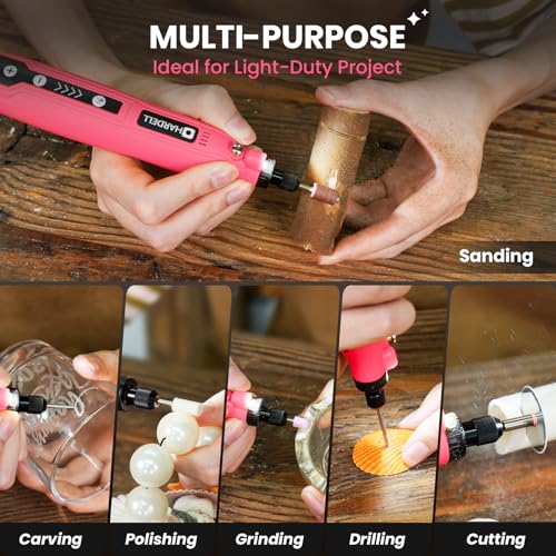 Image of HARDELL Mini Cordless Rotary Tool, 5-Speed 3.7V Rechargeable Rotary Tool Kit with 129Accessories, USB Charging Multi-Purpose DIY Tool for Sanding, Polishing, Drilling, Engraving, Woodworking(Pink 129)