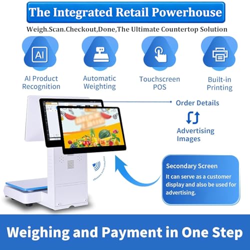 Caja registradora con Sistemas TPV, Caja registradora Inteligente Todo en uno con IA para pequeñas Empresas, con Pantalla táctil de 15,6", cajón de Efectivo, Impresora de 58 mm