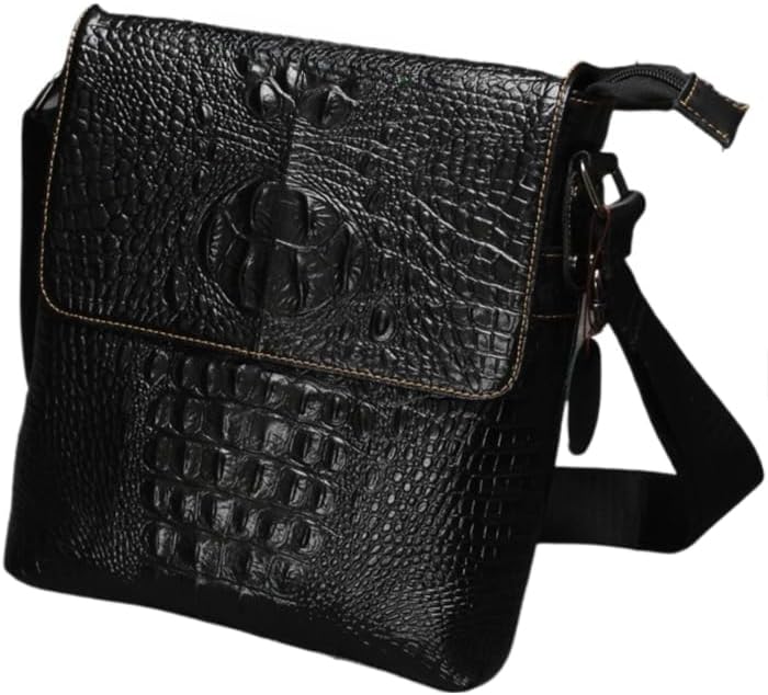 Genuine Leather Flap Messenger Bag for Men, Small Crocodile Embossed Crossbody Shoulder Bag with Gift Box