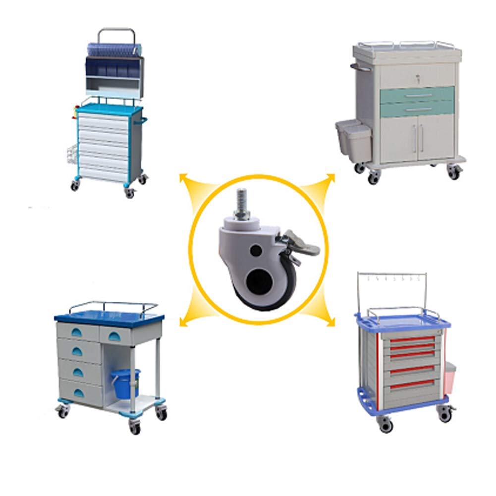 4 Ruedas giratorias para Hospital carretilla 3'' 75 mm / 4'' 100 mm Hilo M8 / M12 Tarea pesada ruedas con freno 360kg Silencio Caucho Ruedas giratorias Para muebles y transporte industrial.