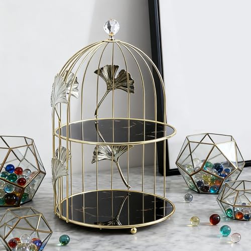 Présentoir à cupcakes cage à oiseaux dorée à 2 niveaux pour buffet de mariage