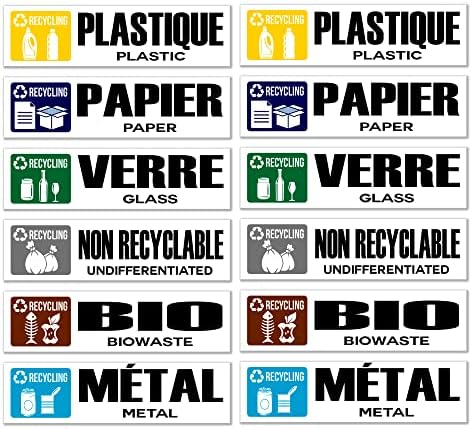 Pack De 6 Autocollants Recyclage Pour Poubelle – Vinyle 5 Pouces, Bleu/noir