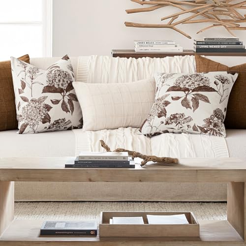 Image of Foindtower Set of 2 Linen Floral Throw Pillow Covers Vintage Accent Print Decorative Cushion Covers Farmhouse Boho Home Decor for Sofa Chair Couch Bedroom Living Room,24x24 Inch,Dark Brown