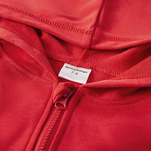 Spring&Gege Youth Solid Full Zipper Hoodies Soft Kids Hooded Sweatshirt For Boys And Girls Size 11-12 Years Red #TOP3