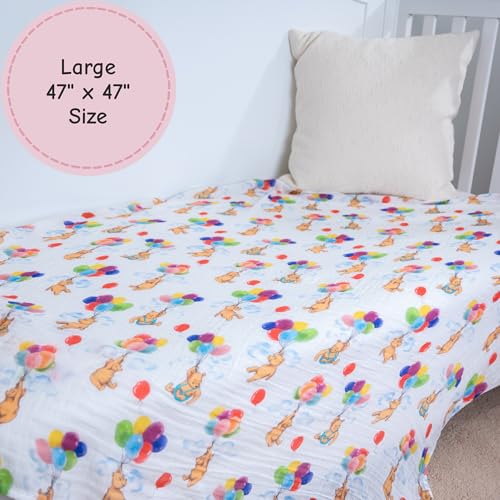Image of LollyBanks Muslin Swaddle Blankets, 100% Cotton Neutral Baby Blanket for Boys and Girls, Soft and Lightweight 47 x 47 Inches Newborn Swaddles, Toddler Blanket, Baby Essentials (Bear Balloon Print)