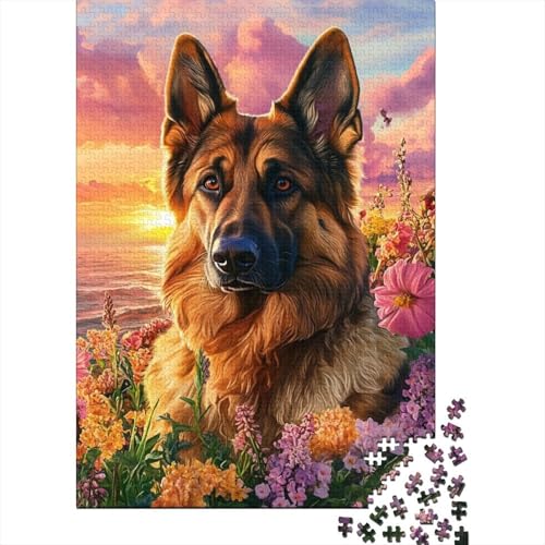 Puzle de alta calidad de 1000 piezas para adultos, diseño de perro y flores de 70x50 cm 1