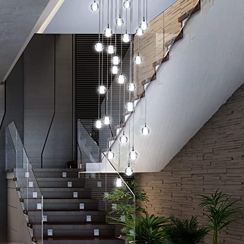 Moderne Nouveau Led Escalier Lustre Salon Boule De Cristal Lustre Loft Éclairage Intérieur Cuisine Île Lampe Suspendue, Blanc Froid Aucun éclairage suspendu à distance (Taille: 9 têtes)
