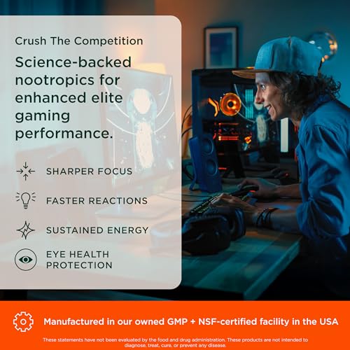 Image of Genius Gamer, Gaming Focus Supplement, 80 Pills - Elite Nootropic Performance Booster - Boost Brain & Mental Clarity, Reaction Time & Concentration - Blue Light Support with Lutemax