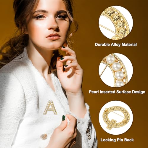 Image of PATIKIL Letter Brooch Pins, Pearl Initial Alphabet Letter Lapel Badges Pin for Women Men Girl Wife Suits