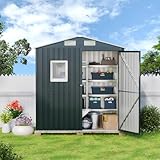 MistMo 6X4X6.5 FT Compact Vertical Outdoor Steel Storage Shed with Lockable Doors, Ideal for Garden, Backyard, and Patio Utility and Small Tool Storage,Bike Shed, Garbage Can, Chicken Coop