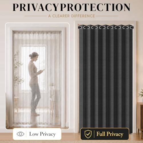 Image of AJAZZ Blackout Accordion Door with Curtain Rods 39-52 in Length, Invisible Folding Doors Interior Magnetic Door Curtain for Bedroom Doorway Curtain Set, 1 Panel, W55 x L80 in, Black