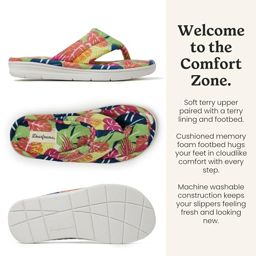 Image of Dearfoams Women's Melanie Thong Slide Memory Foam Terry Sandal Summer House Slippers