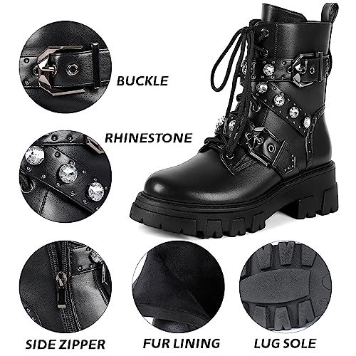 Motorcycle Boots for Women Combat Boots Rhinestone3