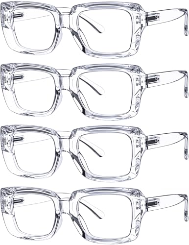 Image of Eyekepper 4 Pack Stylish Reading Glasses Women - Oversized Square Readers Transparent +3.25