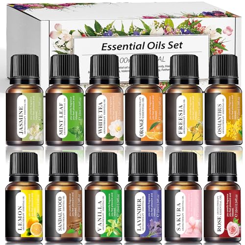 Essential Oils Set 12 Scents 10 ML Bottles Lavender Lemon Rose Jasmine Vanilla Sandalwood - image 1