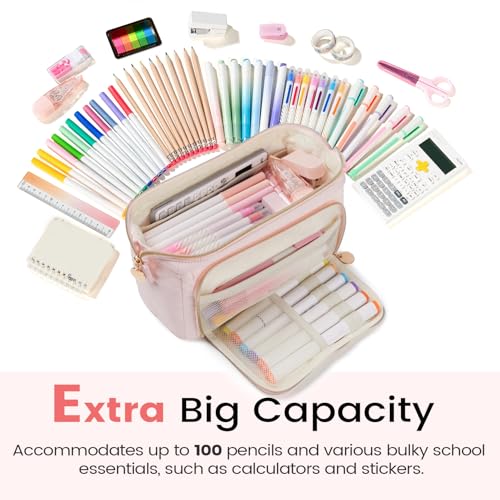 Image of Sooez Large Pencil Case Pouch, Soft Pencil Bag with Zipper, Pen Bag Wide Opening, School Supplies Cute Pencil Case for Girls Boy Men Women, Beige