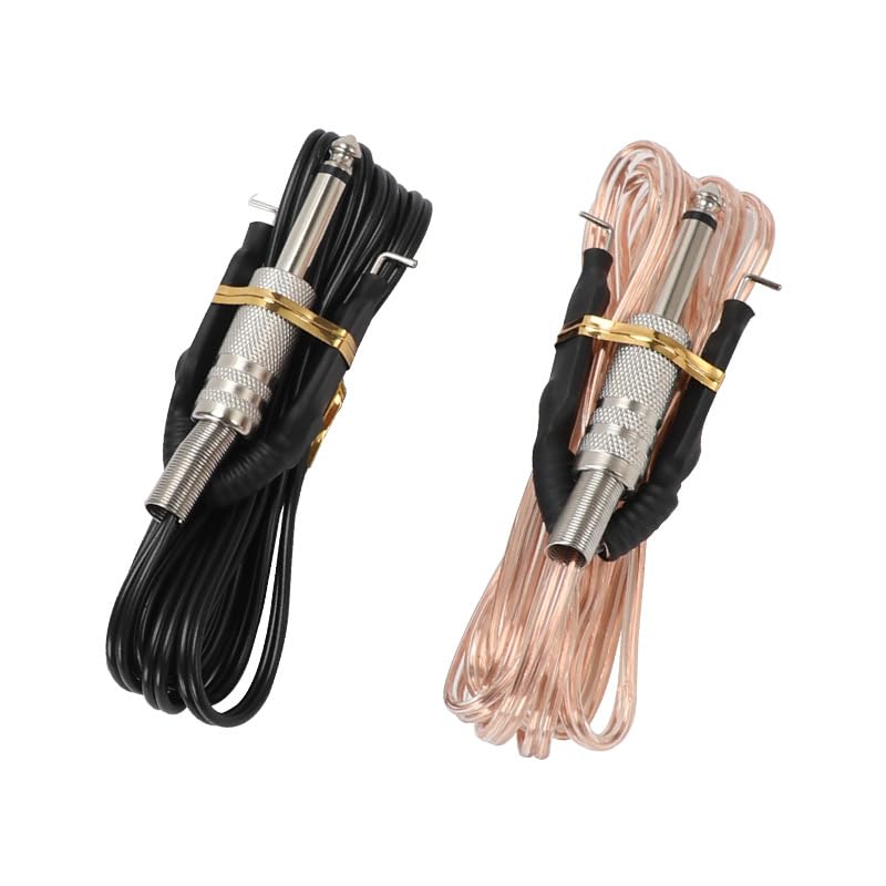 2 Pack Tattoo Clip Cord 1.8M 6FT, 6.35mm 1/4" Phono Plug Hook Line, Transparent & Black Anti-Tangle Standard Clip Cord Power Supply Cable for Tattoo Machine Gun Equipment Accessories