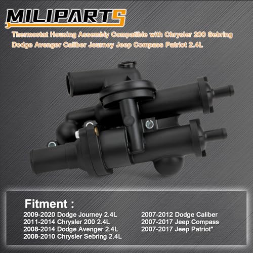 MILIPARTS Engine Thermostat Housing Assembly Compatible with Chrysler Sebring Dodge Avenger Caliber Journey Jeep Compass Patriot 1.8L 2.0L 2.4L 2007-2017 68003582AB