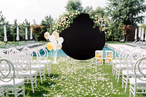 Image of Black Round Backdrop Cover Circle Arch Photography Party Balloon Background 7.2ft Birthday Backdrop for Halloween Party Baby Shower Decor