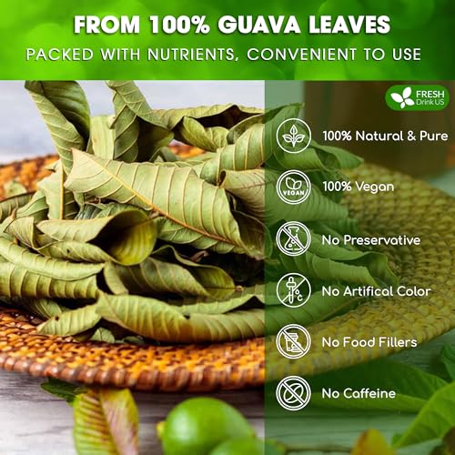 Image of FreshDrinkUS, Premium 50+ Natural Guava Leaves, Whole Dried Leaves, 100% Pure, Natural Guava Loose Leaf Herbal Tea, Non GMO, No Additives, No Caffeine, Vegan