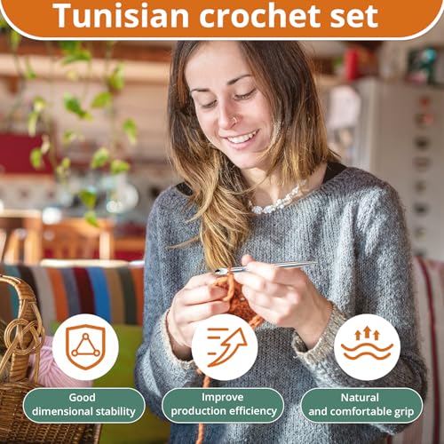 Image of 26 Pack Tunisian Crochet Hook Set with Cable for Beginners Adults, 6 Inch Aluminium Interchangeable Long Crochet Hook Set Crochet Needles Tools for Arthritic Hands (3mm-10mm)