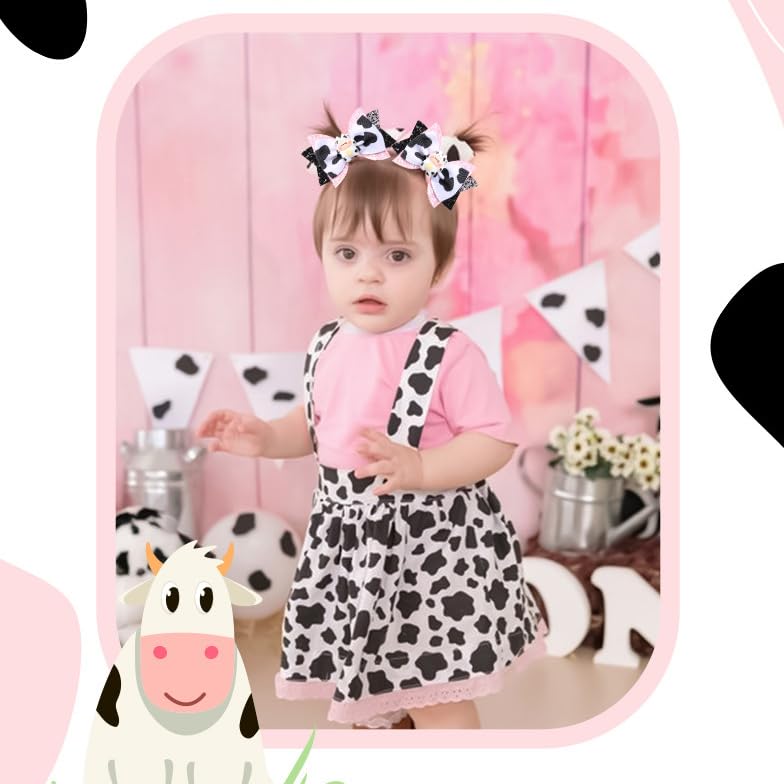 2Pcs Cow Print Hair Bow Clips - Black Glitter Handmade Satin Bowknot Cute Alligator Hair Barrettes New Year Party Hair Accessories for Toddler Teen Girls Kids (Black-Cow) - Image 7