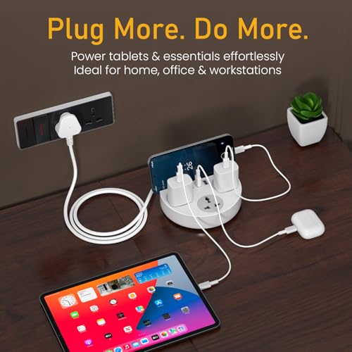 Image of Portronics Power Plate 5 Pro, 6-in-1 Power Extension Board with 3 Universal Sockets, 2 USB-A & 1 Type-C Port, 1500W Output, Built-in Mobile Holder, 2M Long Cord, Overload & Surge Protection