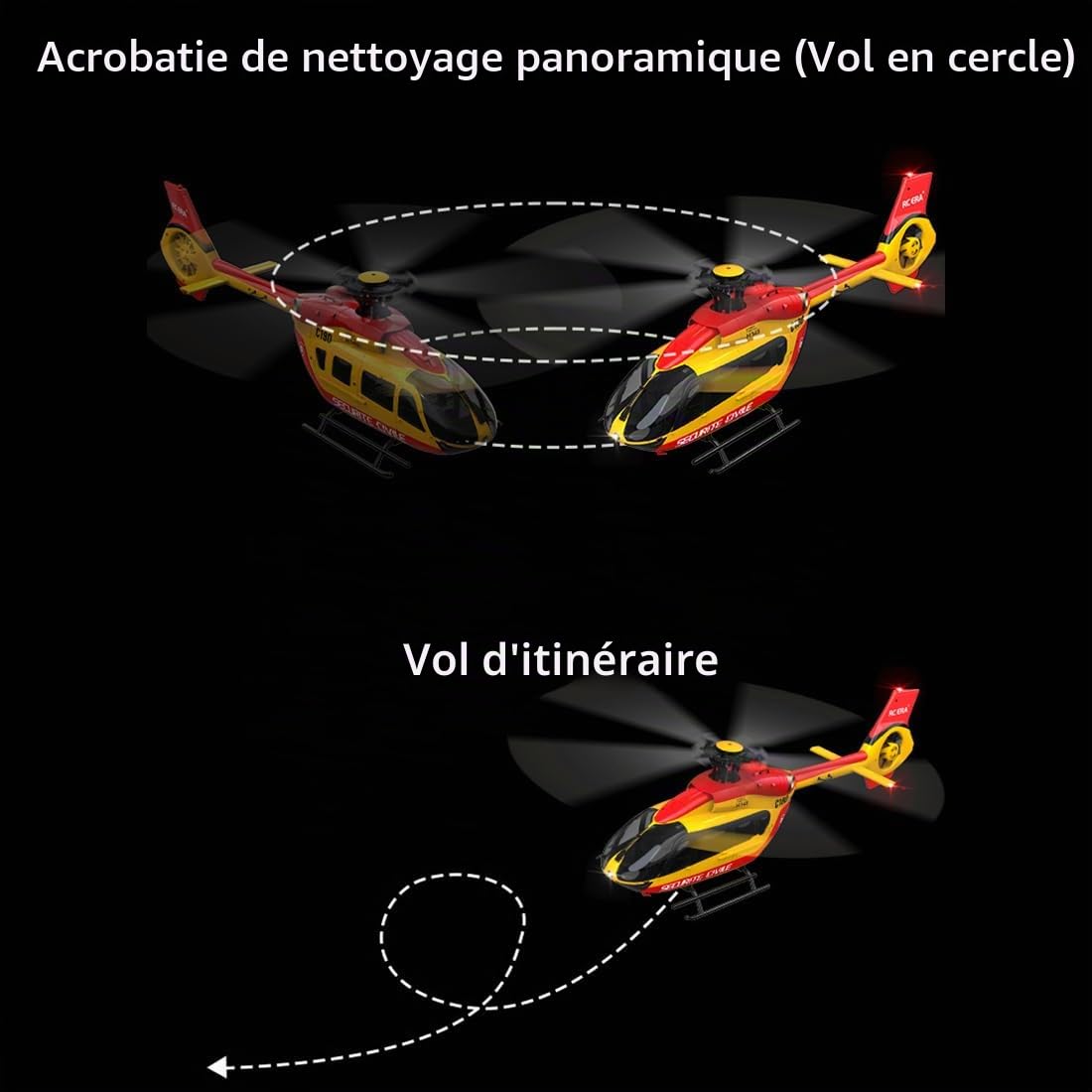 YUTT C190 H145 Hélicoptère RC 1/30 Échelle 2,4G 6CH Gyroscopique Rotor Unique RTF Rouge Jaune