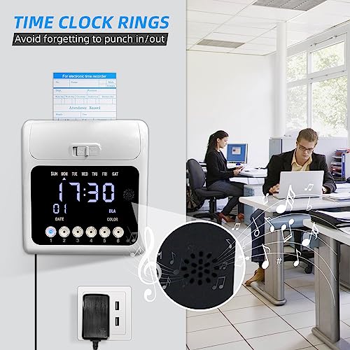 Image of TooCust Time Clock with Passcode, Auto-Align Time Clocks for Small Business, Time Clock Punch Machine with 50-Piece Time Cards, and One Ink Ribbon Cartridge