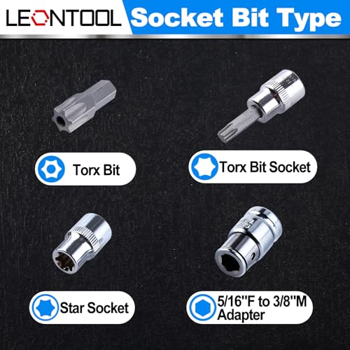 LEONTOOL 34 PCS Torx Bit Socket Set, E Socket Set E4-20, Torx Bit Socket Set T10-60, Tamper Proof Torx Bit Set TT10-TT55 - Image 3