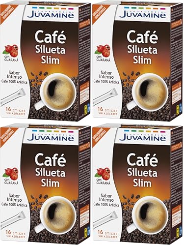 JUVAMINE - Café Quema Grasas - Sticks Café 100% Arábica - Sabor Intenso - Tueste Medio - Con Guaraná - Control de Peso - Formato Práctico - 16 sticks (Paquete de 4)