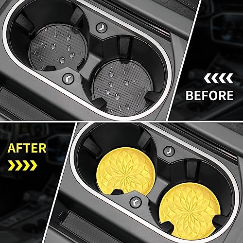 Image of ME.FAN Car Coasters for Cup Holders [4 Pack] - 2.75In Silicone Auto Mug Mats - Universal Non-Slip Recessed Car Interior AccessoriesYellow