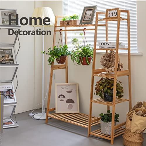 Bamworld Hanging Plant Stand Indoor Bamboo Tall Plant Stand For Multiple Plants Plant Shelf Coat Rack Stand For Window Plant Shelf Indoor Garden Balcony Home Decor Living Room Bedroom #TOP6