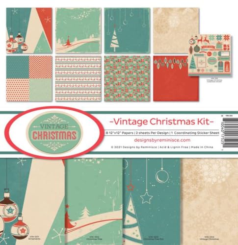 Reminisce Vintage Christmas Scrapbook Collection Kit Paper Crafts, Multi Color Palette