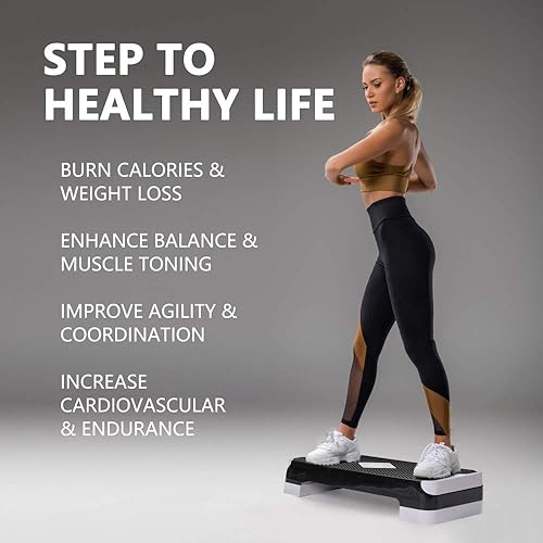 Miniatura 6 de GYMMAGE Stepper aeróbico de entrenamiento ajustable, plataforma de ejercicios aeróbicos con 2 elevadores, plataforma de ejercicios para fitness,