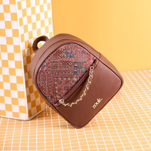 Image of ZOUK Mayra Mini Daypack | Stylish Vegan Leather Backpack for Women with Water-Resistant Lining | Handcrafted Small Day Bag with Gold Zip & Adjustable Straps |