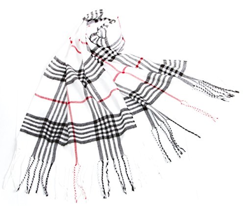 Leisureland Acrylic Unisex Plaid Scarf White
