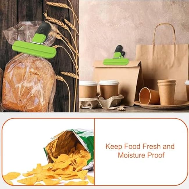 Green Clips Of 6 Pcs 2.95 Magnetic Bag Clips and 6 Pcs 3.05 Plastic Bags Clips for Food Storage, Kitchen Clips, Clips for Food Packages, Snack Clips