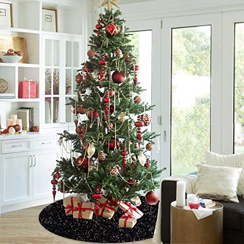 Fuhsy 36 Inches Sequin Velvet Christmas Tree Mat Black Glitter Embroidered And Sequined Tree Decorative Skirts Sparkly Personalized Tree Skirts For Christmas Halloween Holiday Party #TOP4