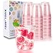 Xuelimei 50pcs 12oz Disposable Stemless Glasses,PET Disposable Drinking Cups,Cold Party Clear Plastic Wine Glasses for Parties Birthday,Wedding,Meeting,Christmas Party Supplies. (Pink)