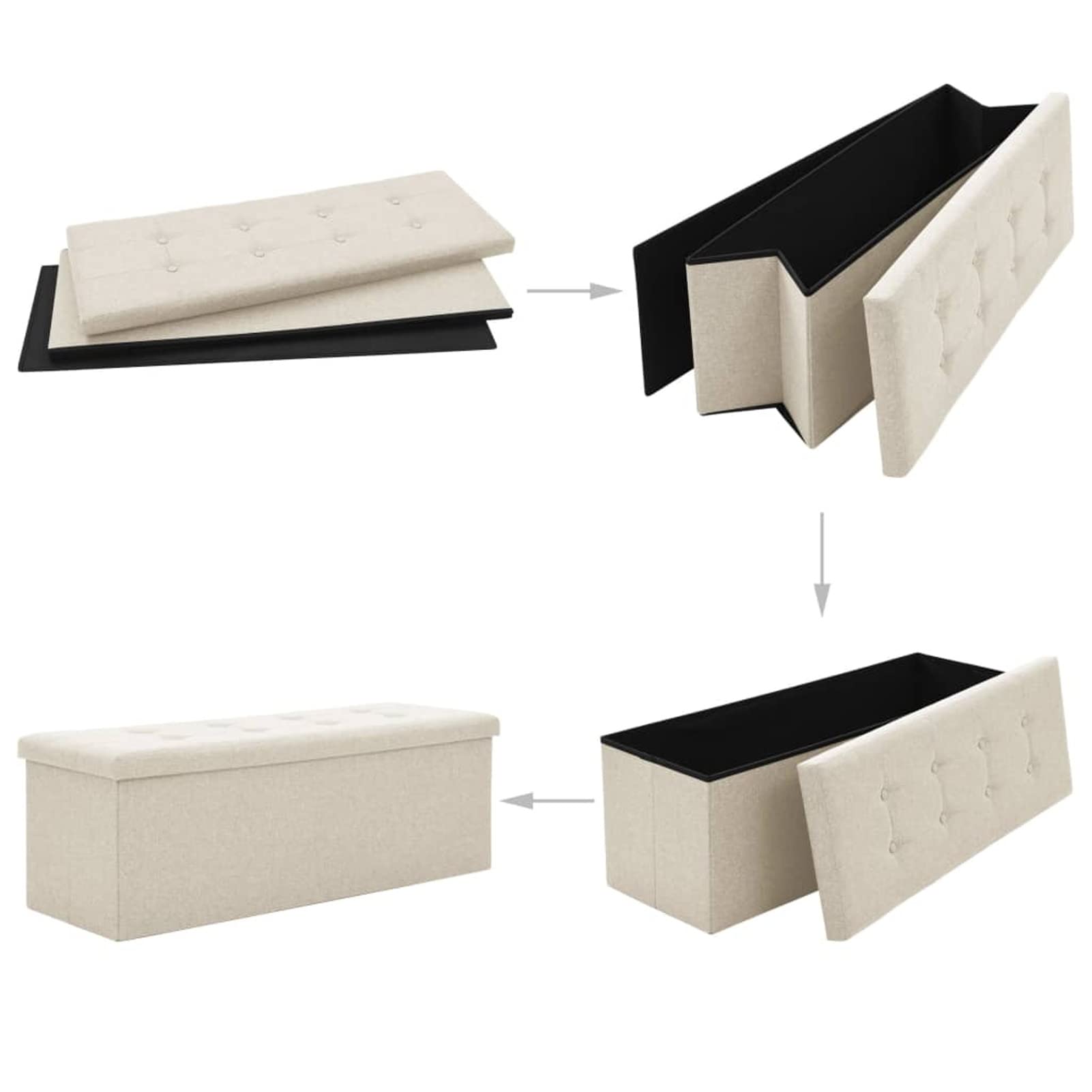 Tidyard Banc de Rangement Blanc crème avec siège rembourré, Coffre de Rangement Pliable en Faux Lin et MDF, 110x38x38 cm, capacité 110 kg, pour entrée, Salon ou Chambre