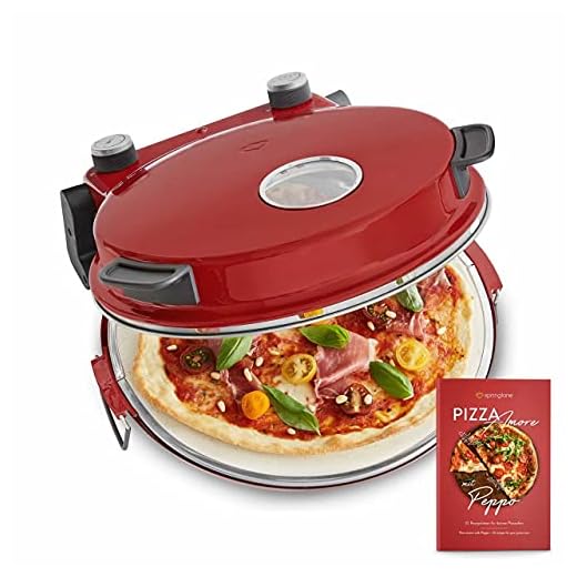 Pizzaofen Peppo von Springlane Kitchen Pizzamaker für Pizza & Brot wie aus dem Steinofen bis zu 350°C mit Timer & Signallampe, 3 Garstufen, 1200 Watt inkl. Emaille-Bratpfanne & 2 großen Pizzawendern