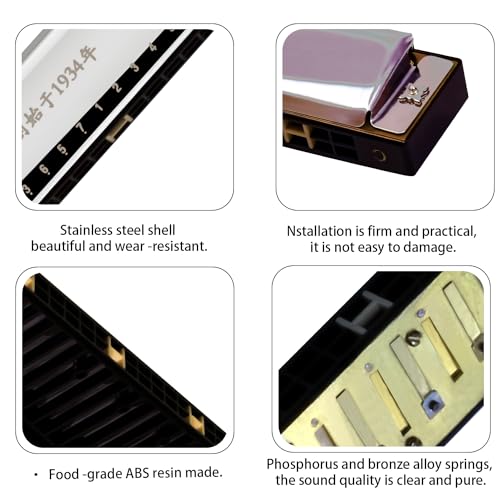 Silver – 24 Holes Tremolo Harmonica Polyphony Diatonic C Key 24 Hole Profession Tremolo Harmonica Beginners Students Aldults with Storage Box Cleaning Cloth - Les Beatles, Paul McCartney, John Lennon, RIngo Starr, George Harrison Silver - 24 Holes Tremolo Harmonica Polyphony Diatonic C Key 24 Hole Profession Tremolo Harmonica Beginners Students Aldults with Storage Box Cleaning Cloth – Image 5
