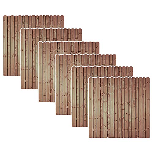 6er Set Sichtschutzzaun Bochum 180x180 cm – Holzzaun Gartenzaun aus Kiefer/Fichte druckimprägniert grün, Bretterzaun blickdicht, Windschutz, ca. 10,8 m