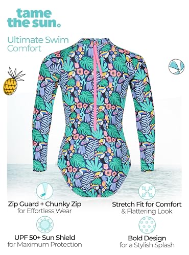 Image of One Piece Girls Swimsuit Long Sleeve UPF 50+ Rash Guard with UV Protection